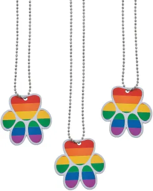 Fun Express Paw Shaped Rainbow Dog Tag Necklace - Set of 12 - Party Favors and Handouts