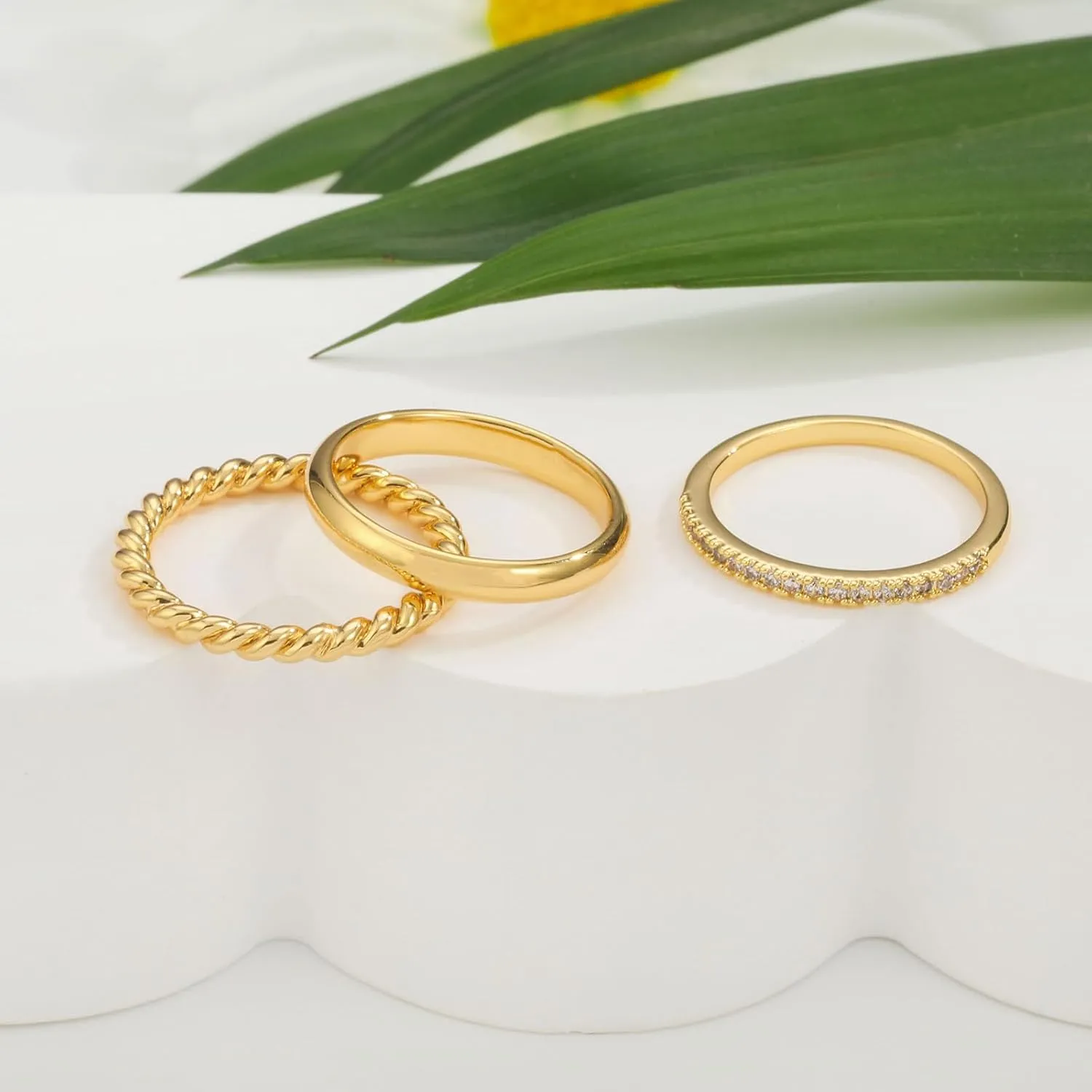 FUNEIA Stackable Gold Rings for Women Non Tarnish Chunky 14K Gold Plated Rings that Don't Tarnish Engagement Cubic Zirconia Ring Set Stack Dainty Pinky Wedding Bands Thumb Rings Gold Jewelry Size 6-11