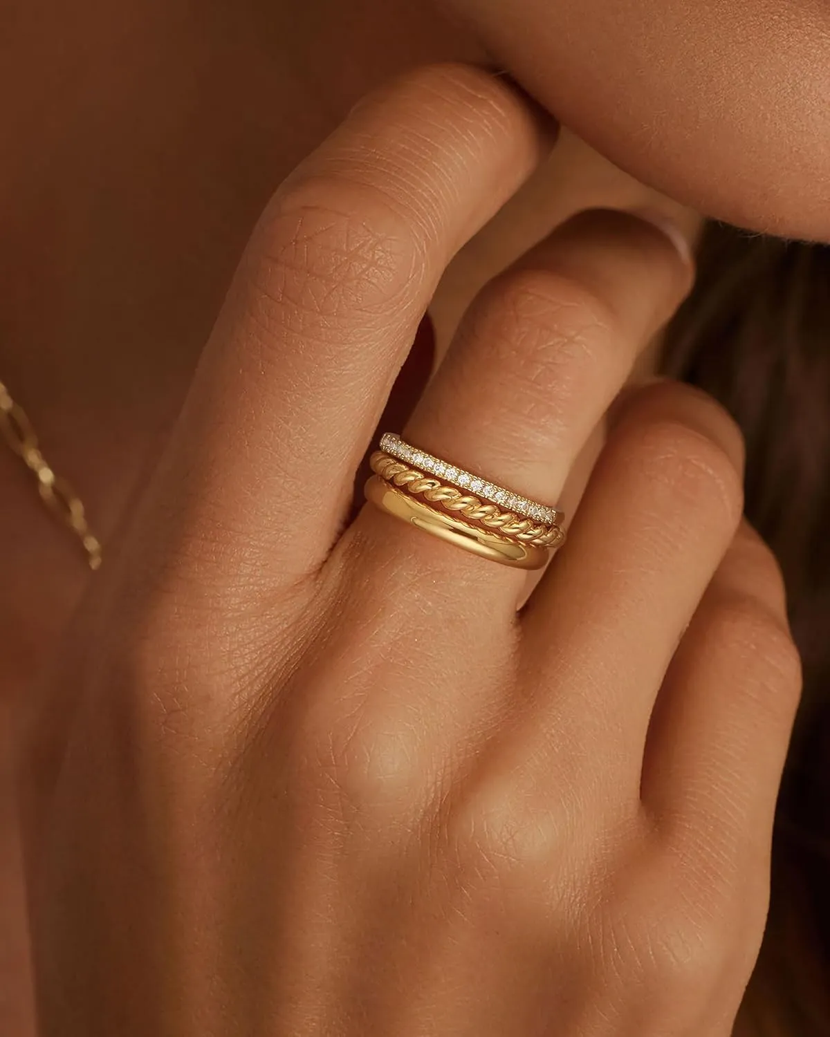 FUNEIA Stackable Gold Rings for Women Non Tarnish Chunky 14K Gold Plated Rings that Don't Tarnish Engagement Cubic Zirconia Ring Set Stack Dainty Pinky Wedding Bands Thumb Rings Gold Jewelry Size 6-11