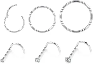 FUNLMO 20G Nose Rings Titanium Nose Piercings Nose Studs Nose Piercing Jewelry Nose Rings Hoops Helix Cartilage Daith Tragus Rook Conch Piercing Jewelry Sleeper Earrings