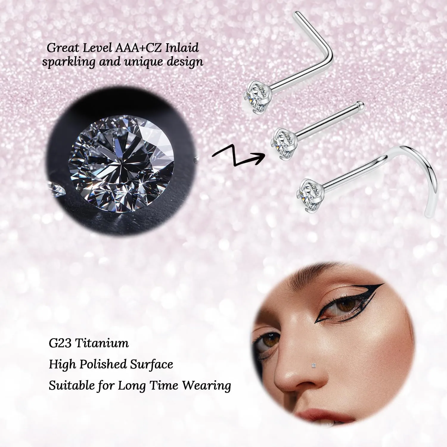 FUNLMO 20G Nose Rings Titanium Nose Piercings Nose Studs Nose Piercing Jewelry Nose Rings Hoops Helix Cartilage Daith Tragus Rook Conch Piercing Jewelry Sleeper Earrings