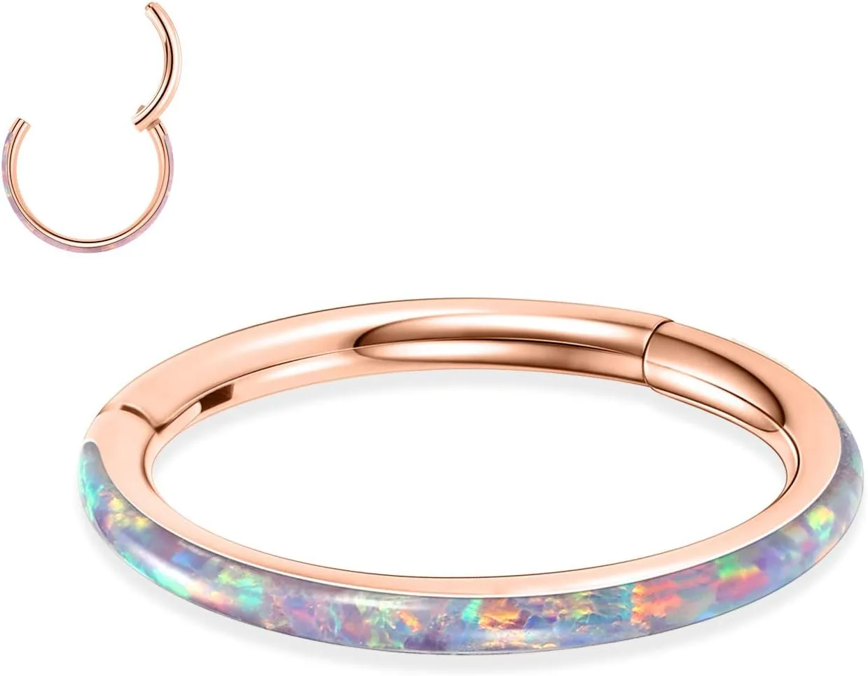FUNLMO 316L Surgical Steel Nose Ring Hoop Opal Cartilage Earring Conch Daith Rook Orbital Helix Daith Tragus Piercing Jewelry Cartilage Septum Jewelry Cartilage Conch Hoop Earring