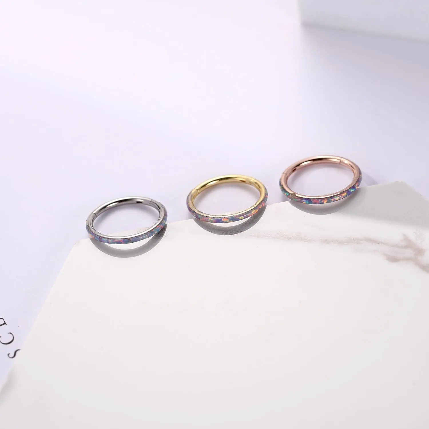 FUNLMO 316L Surgical Steel Nose Ring Hoop Opal Cartilage Earring Conch Daith Rook Orbital Helix Daith Tragus Piercing Jewelry Cartilage Septum Jewelry Cartilage Conch Hoop Earring