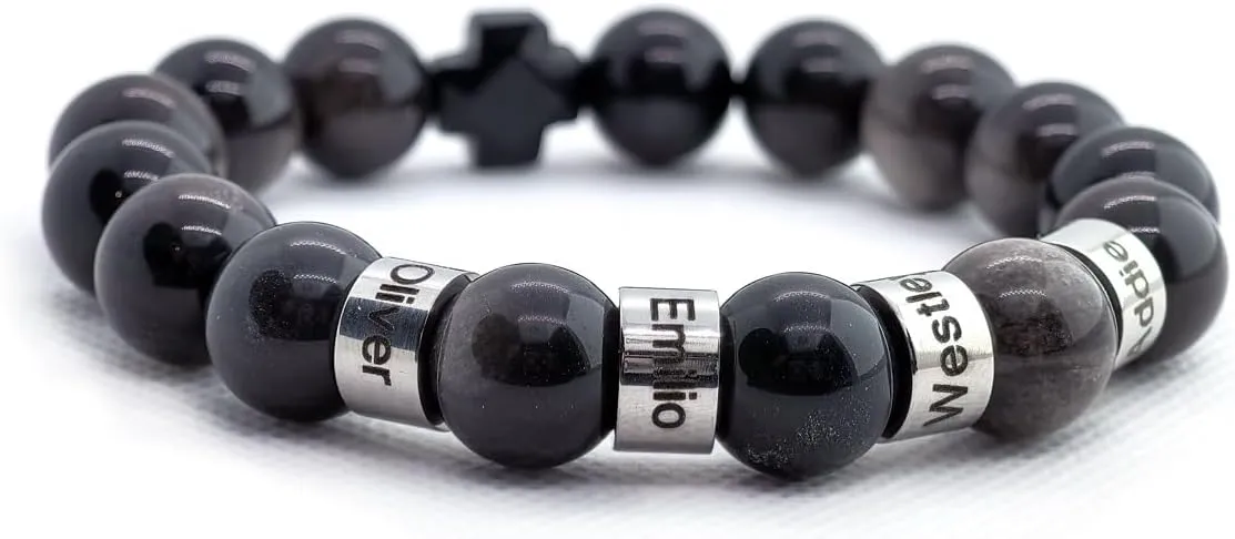 Funnli Custom Mens Bracelet with Name Beads, Personalized Cross Bracelets for Men, Gifts for Dad Husband Boyfriend Brother Son on Birthday Father's Day Graduation Anniversary Christian