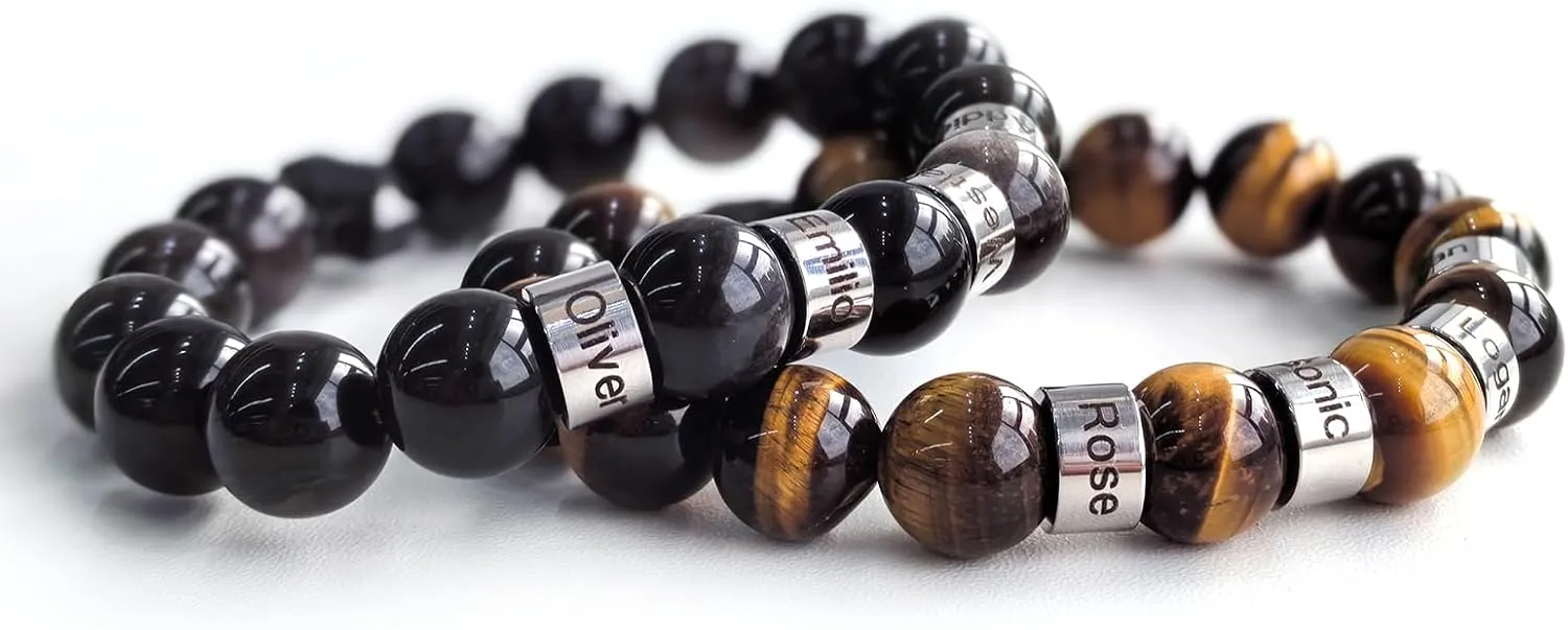 Funnli Custom Mens Bracelet with Name Beads, Personalized Cross Bracelets for Men, Gifts for Dad Husband Boyfriend Brother Son on Birthday Father's Day Graduation Anniversary Christian