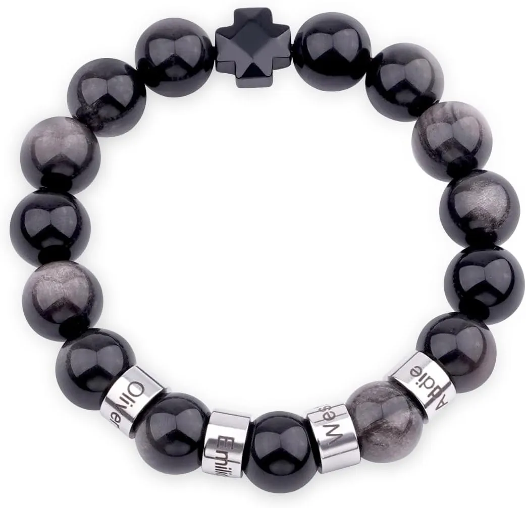 Funnli Custom Mens Bracelet with Name Beads, Personalized Cross Bracelets for Men, Gifts for Dad Husband Boyfriend Brother Son on Birthday Father's Day Graduation Anniversary Christian