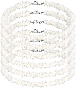 Funtery 6 Pcs White Puka Shell Necklace Hawaiian Seashell Necklace Beach Necklaces Clam Chips Surfer Necklace with 6 Extended Chain for Men Women