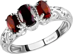 Garnet Ring in 925 Sterling Silver with Platinum Plated - Red Birthstone jewelry for Women - Anniversary Wedding Birthday Gifts for Her Size - 10