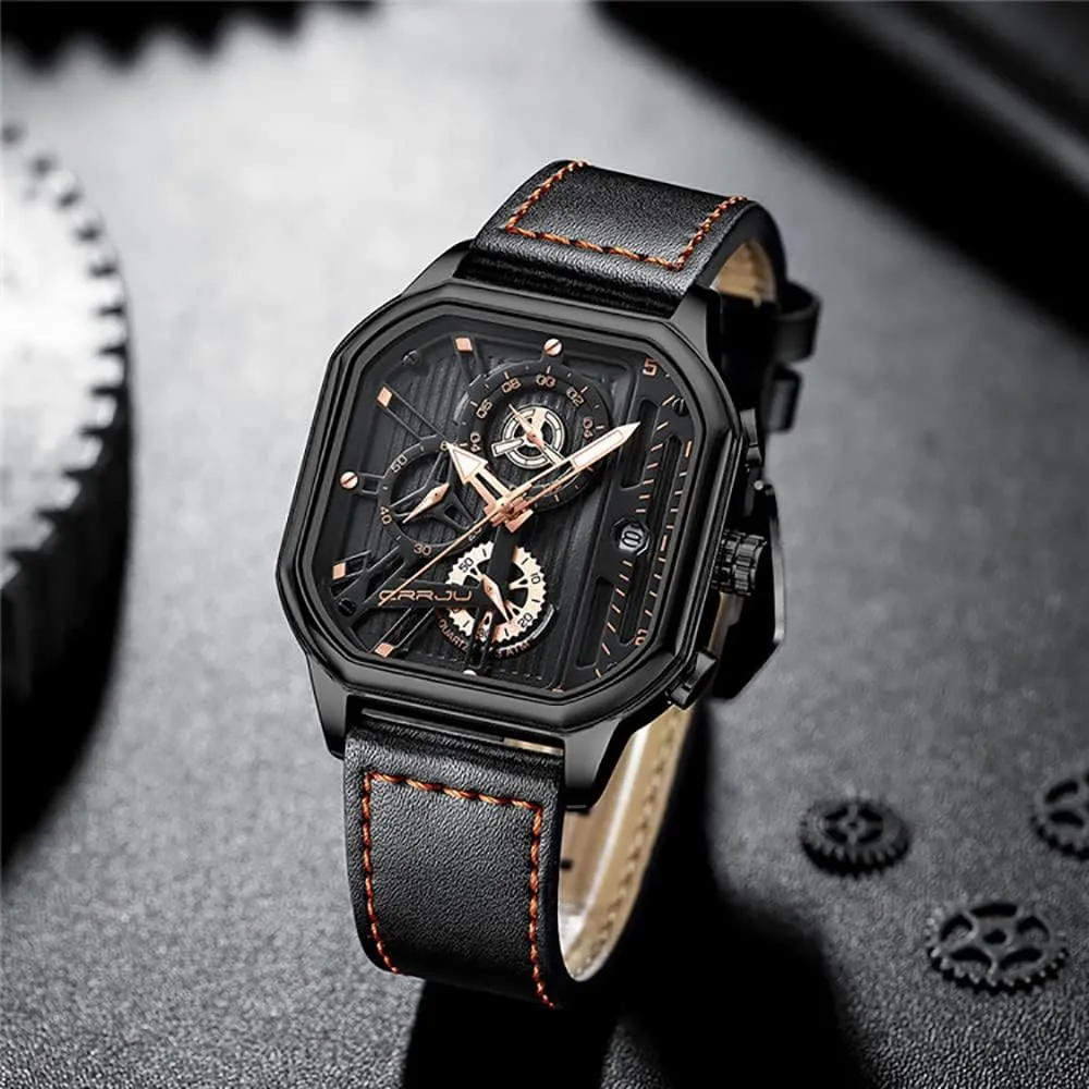 Gasasa Men's Business Watches Chronograph Fashion Watch Date Square Leather Strap Quartz Waterproof Male Wrist Watch