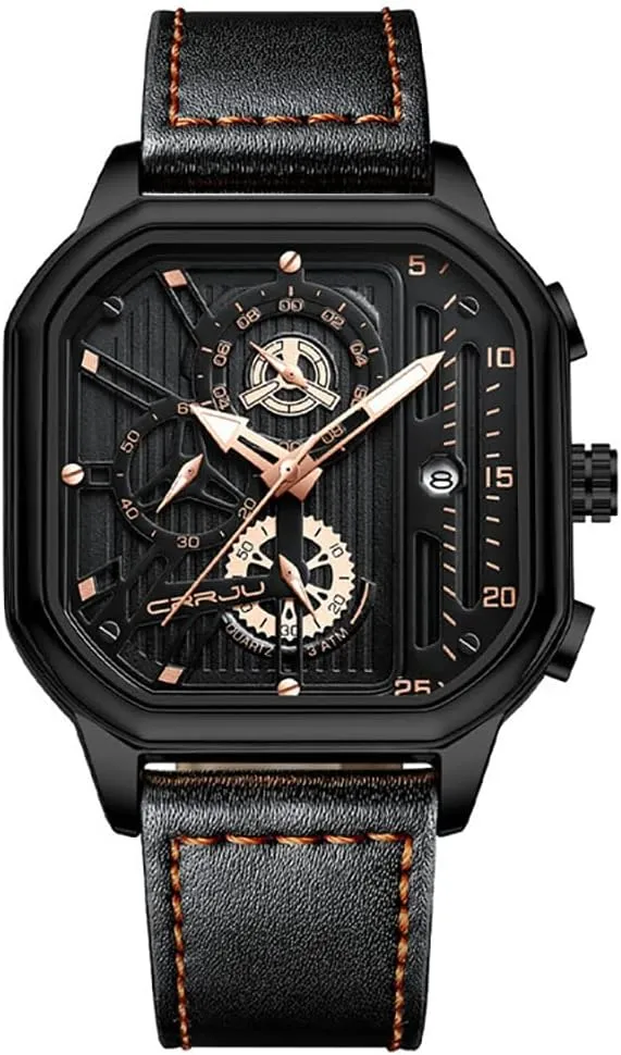 Gasasa Men's Business Watches Chronograph Fashion Watch Date Square Leather Strap Quartz Waterproof Male Wrist Watch