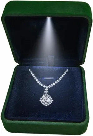 GBYAN Pendant Necklace Box with LED Light, Necklace Gift Box Velvet Jewelry Display Case for Proposal Engagement Wedding and Birthday,Emerald Green