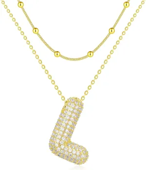 gelbesty Gold Bubble Letter Necklaces for Women,Initial Layered 14K Gold Plated Dainty Balloon Choker Necklace,Trendy Cute Chunky Cubic Zirconia Alphabet 26 A-Z Pendant Jewelry Gifts for Women