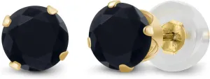 Gem Stone King 14K Yellow Gold Black Onyx Earrings For Women Men (0.92 Cttw, Gemstone Birthstone, Round 5MM)