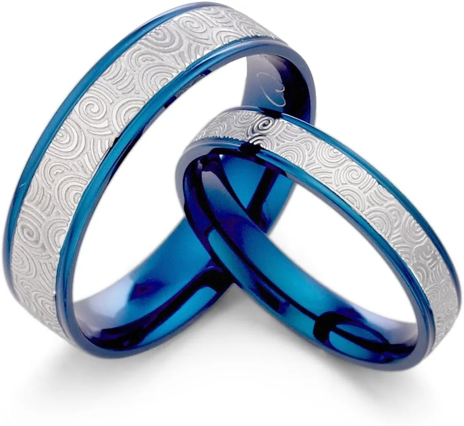 Gemini Free Engrave Men and Women Two Tone Blue Silver Couple Anniversary Wedding Titanium Ring Set Valentine Day Gift