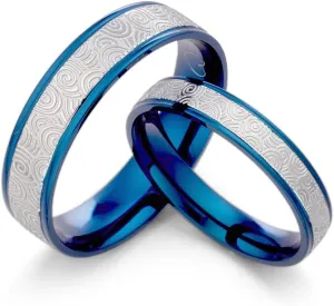 Gemini Free Engrave Men and Women Two Tone Blue Silver Couple Anniversary Wedding Titanium Ring Set Valentine Day Gift