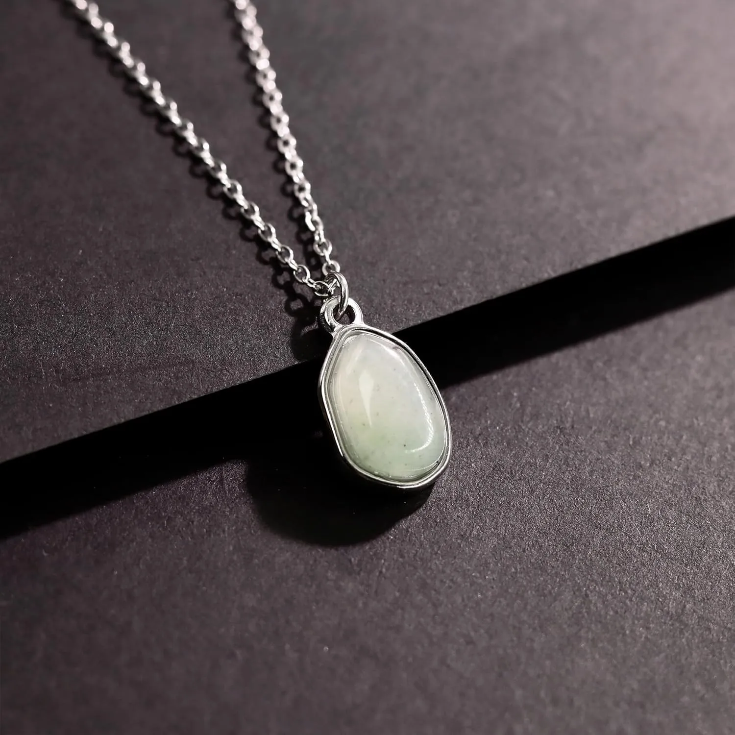 Gemstone Pendant Necklace, Crystal Necklace Teardrop Pendant Necklace Stone Bezel Pendant Necklace Stainless Steel Adjustable Length 16   2 inch Jewelry Gifts for Women