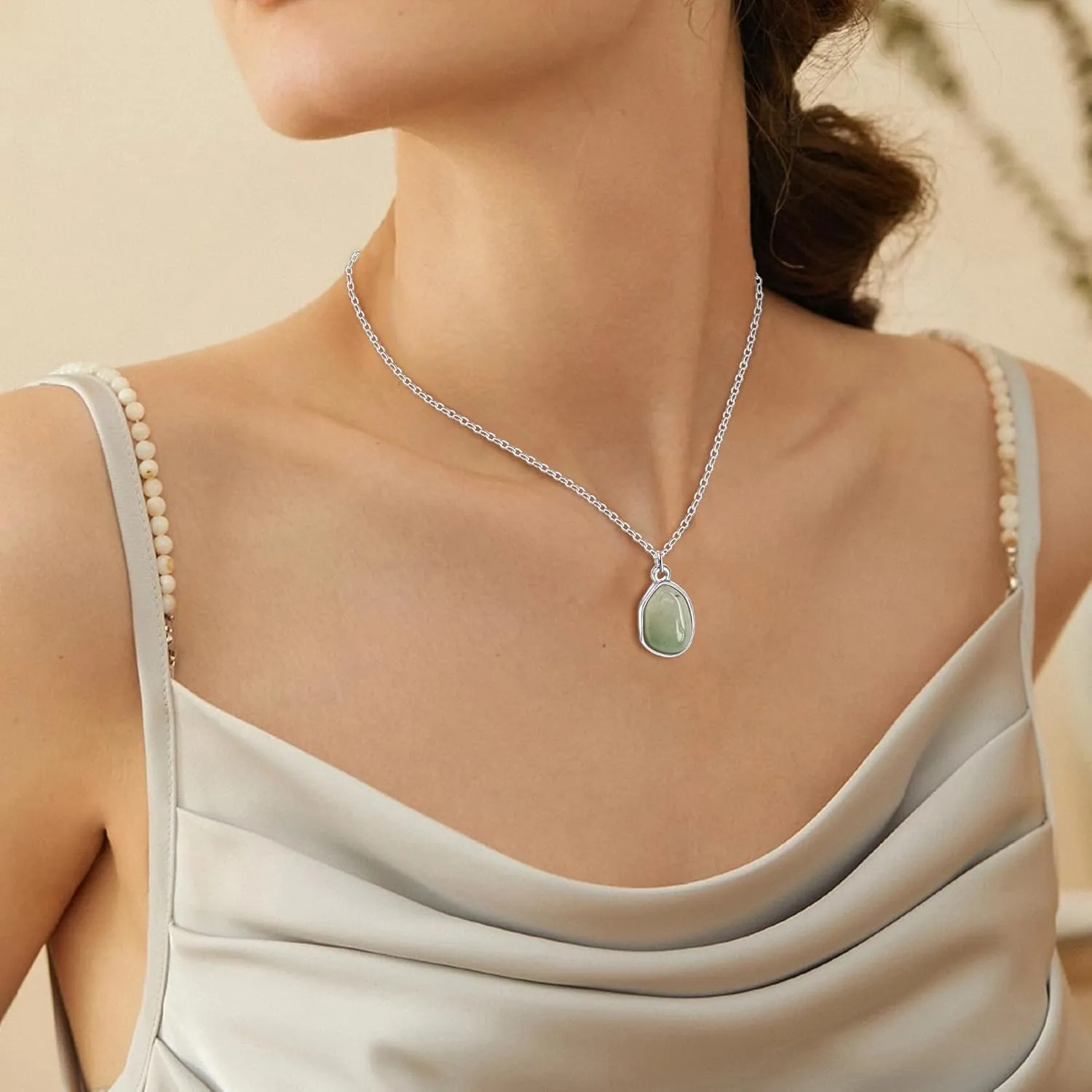 Gemstone Pendant Necklace, Crystal Necklace Teardrop Pendant Necklace Stone Bezel Pendant Necklace Stainless Steel Adjustable Length 16   2 inch Jewelry Gifts for Women