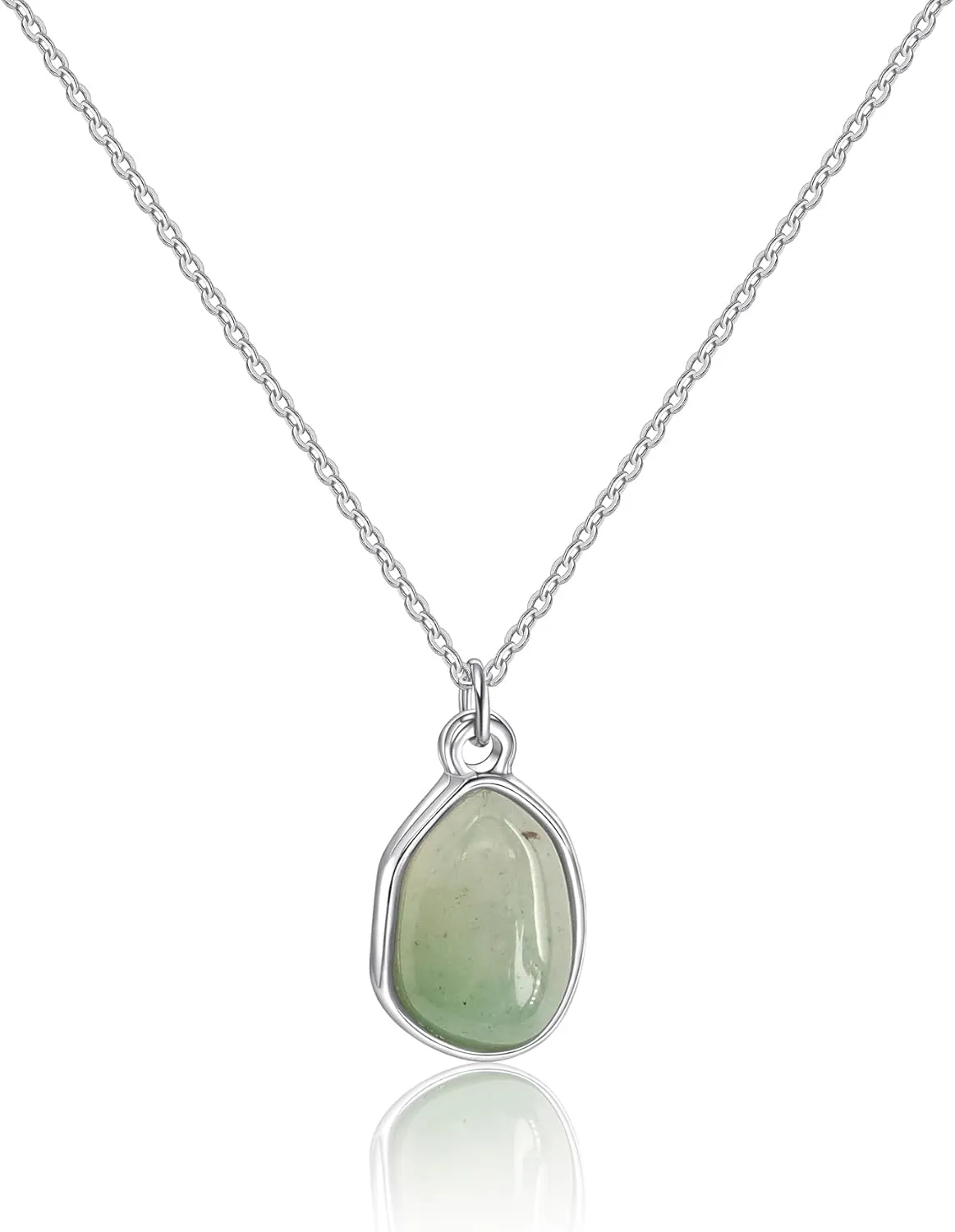 Gemstone Pendant Necklace, Crystal Necklace Teardrop Pendant Necklace Stone Bezel Pendant Necklace Stainless Steel Adjustable Length 16   2 inch Jewelry Gifts for Women
