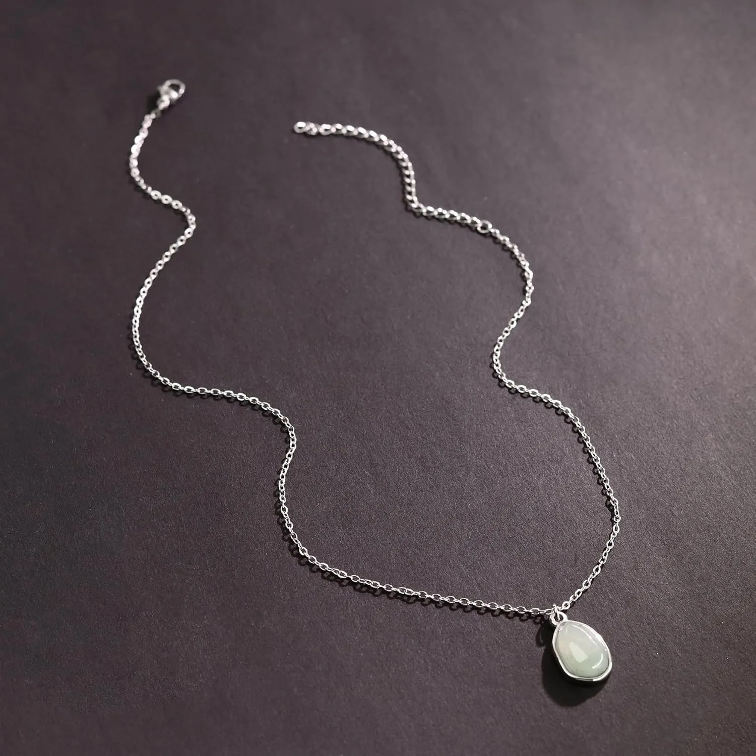 Gemstone Pendant Necklace, Crystal Necklace Teardrop Pendant Necklace Stone Bezel Pendant Necklace Stainless Steel Adjustable Length 16   2 inch Jewelry Gifts for Women
