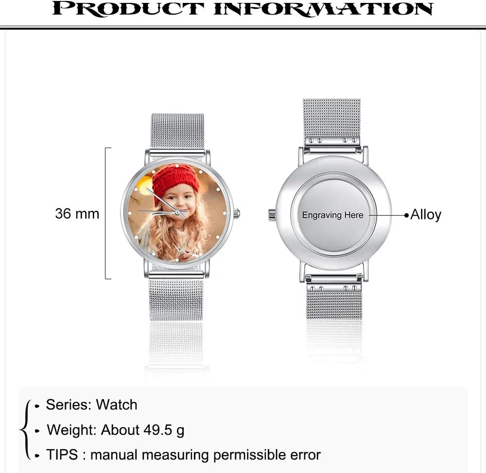 Gemszoo Custom Photo Watch Personalized Picture Watch Stainless Steel Mesh Quartz Watch for Men Women