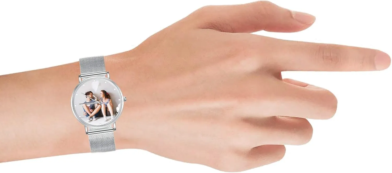 Gemszoo Custom Photo Watch Personalized Picture Watch Stainless Steel Mesh Quartz Watch for Men Women