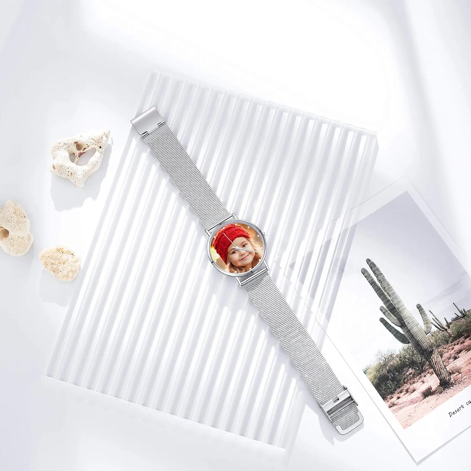 Gemszoo Custom Photo Watch Personalized Picture Watch Stainless Steel Mesh Quartz Watch for Men Women