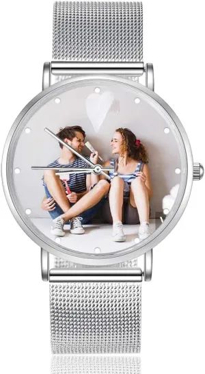 Gemszoo Custom Photo Watch Personalized Picture Watch Stainless Steel Mesh Quartz Watch for Men Women