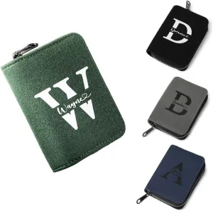 Getname Necklace Suede Card Holder Custom Name Initial Credit Card Case with Multi Slots Personalized Fathers Day Gift Business Card Holder Id Slot Credit Card Wallet Husband Dad Gift Money Holder