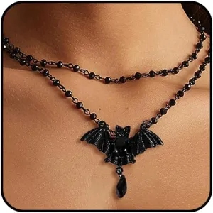 GIGB PBDK Gothic Layered Crystal Bat Necklace for Women Trendy Adjustable Darkness Bat Pendant Choker Set Exaggerated Animal Necklace Costume Party Jewelry