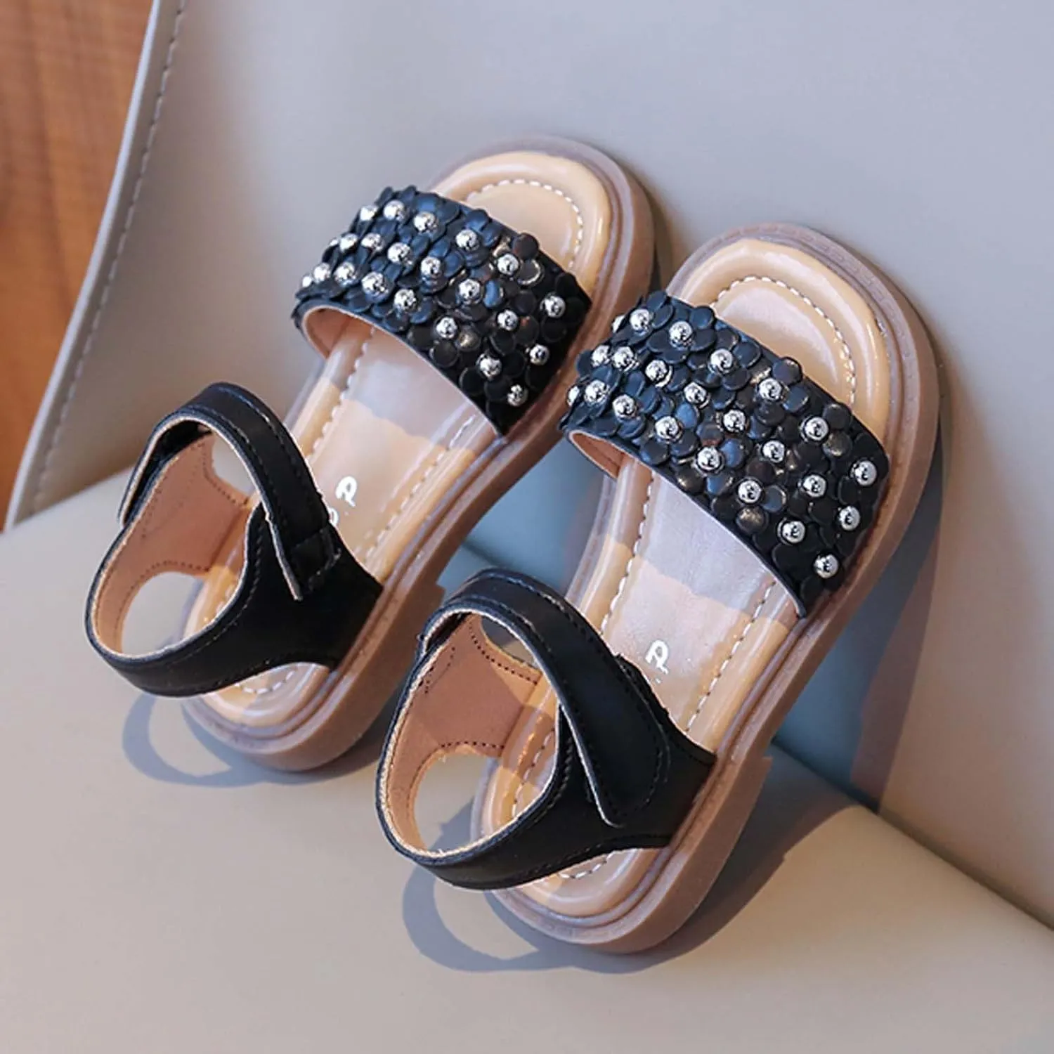 Girls Sandals, Open Toe Cute Flowers Princess Girls Flats Summer Dress Shoes Sandals for Toddler/Little Kid/Big Kid