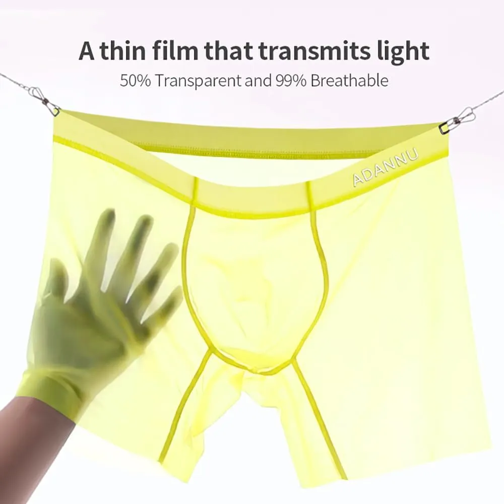 Gogobear Men's Cool Ice Silk Boxer Briefs Sexy Athletic Stretch Elastic Traceless Quick-drying See-through Underwear Trunk