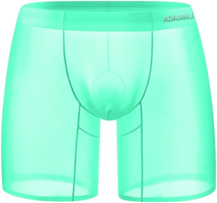 Gogobear Men's Cool Ice Silk Boxer Briefs Sexy Athletic Stretch Elastic Traceless Quick-drying See-through Underwear Trunk