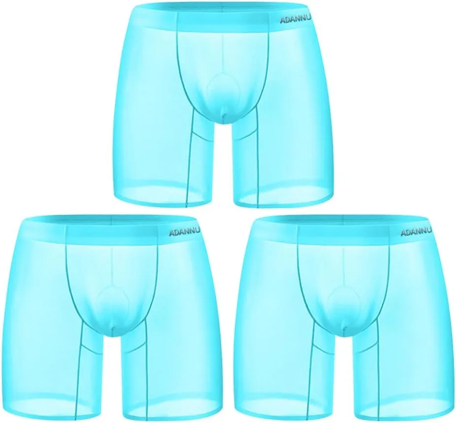 Gogobear Men's Cool Ice Silk Boxer Briefs Sexy Athletic Stretch Elastic Traceless Quick-drying See-through Underwear Trunk