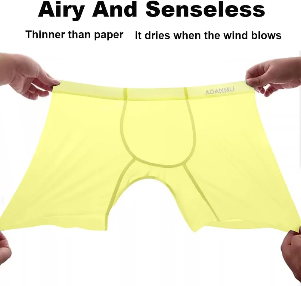Gogobear Men's Cool Ice Silk Boxer Briefs Sexy Athletic Stretch Elastic Traceless Quick-drying See-through Underwear Trunk