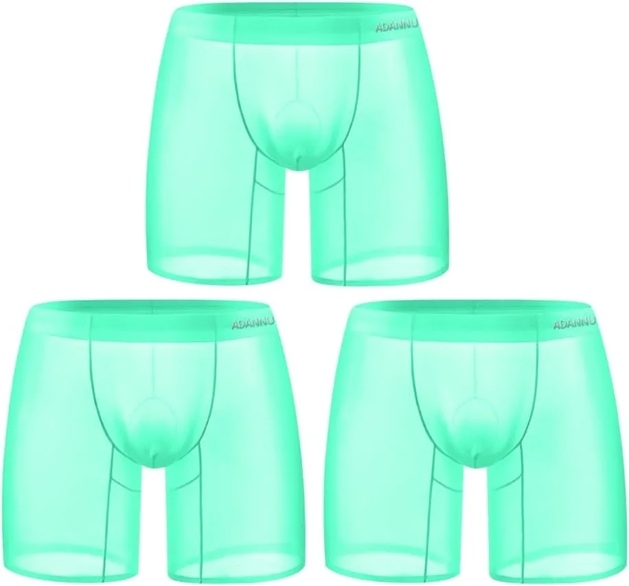 Gogobear Men's Cool Ice Silk Boxer Briefs Sexy Athletic Stretch Elastic Traceless Quick-drying See-through Underwear Trunk