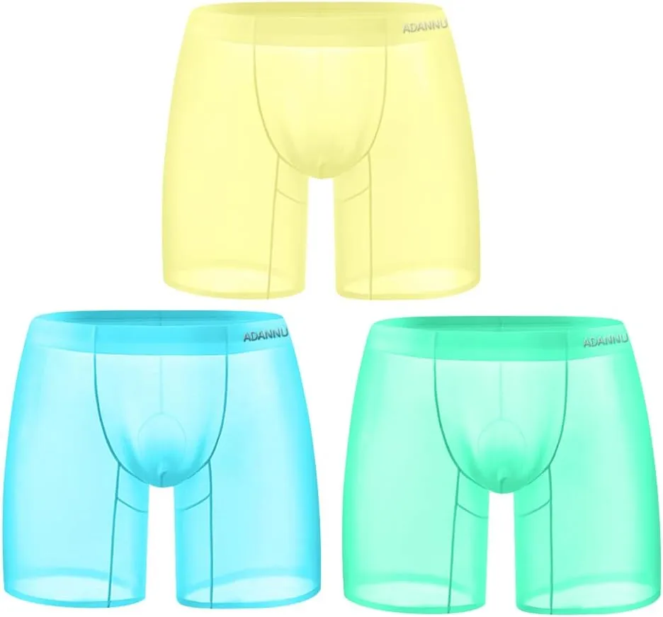 Gogobear Men's Cool Ice Silk Boxer Briefs Sexy Athletic Stretch Elastic Traceless Quick-drying See-through Underwear Trunk