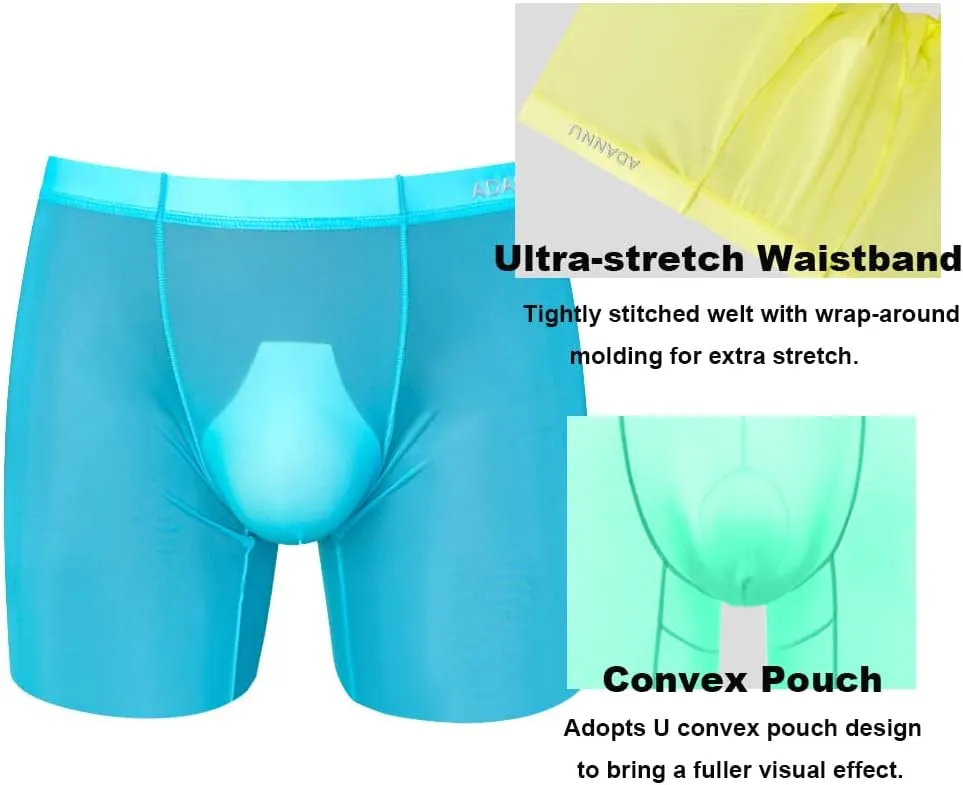 Gogobear Men's Cool Ice Silk Boxer Briefs Sexy Athletic Stretch Elastic Traceless Quick-drying See-through Underwear Trunk