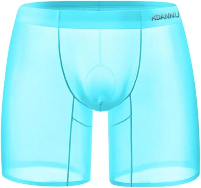 Gogobear Men's Cool Ice Silk Boxer Briefs Sexy Athletic Stretch Elastic Traceless Quick-drying See-through Underwear Trunk