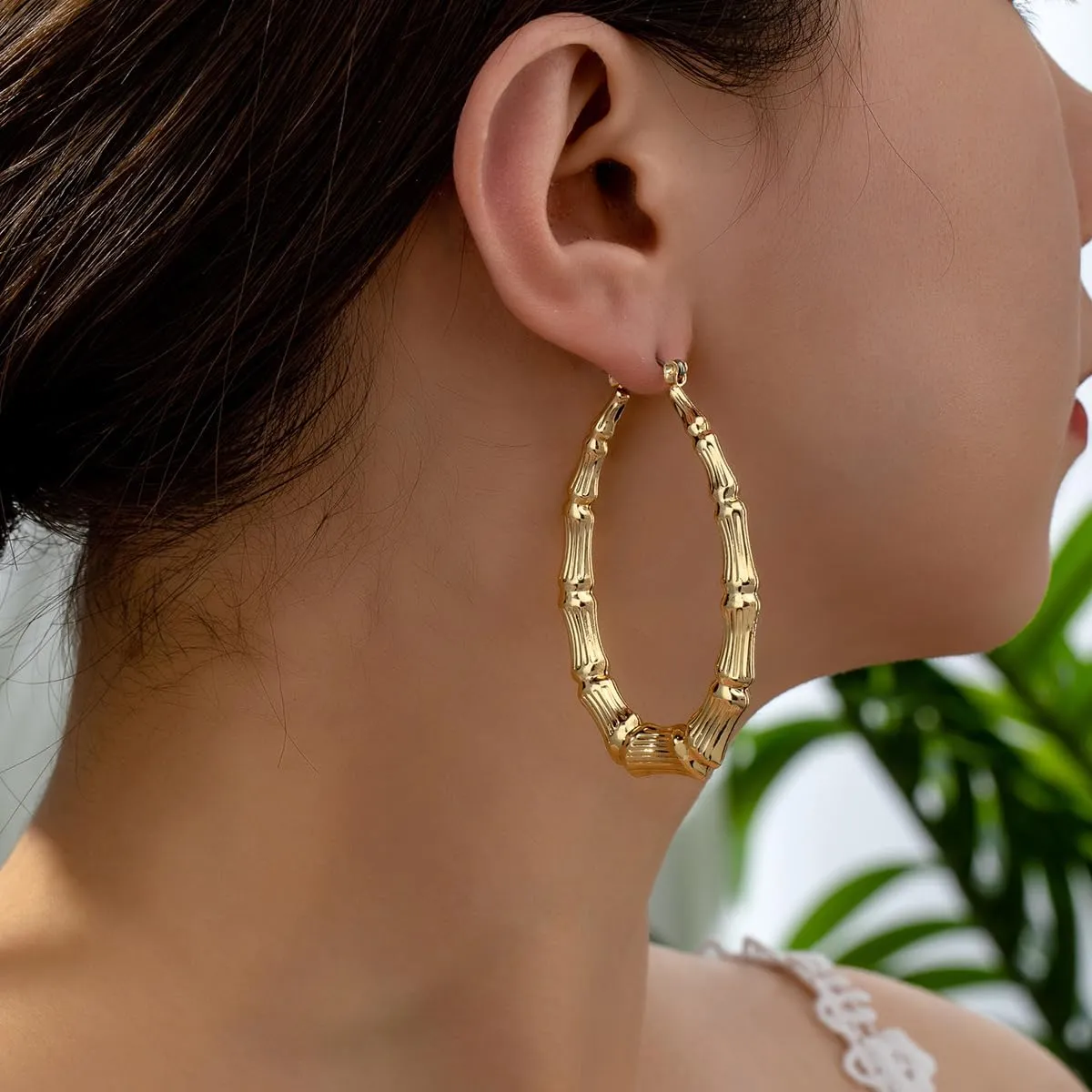 Gold Bamboo Earrings for Women Silver 90s Large Hoop Earrings Hip Hop Statement African Women Jewelry Gifts