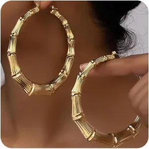 Gold Bamboo Earrings for Women Silver 90s Large Hoop Earrings Hip Hop Statement African Women Jewelry Gifts