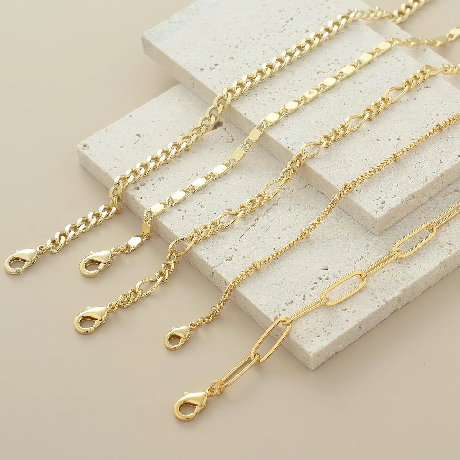 Gold Bracelets for Women Trendy,14K Real Gold Plated Dainty Stackable Paperclip Cuban Link Chain Bracelets,Cuff Bracelets Jewelry Set Adjustable 7" 2"