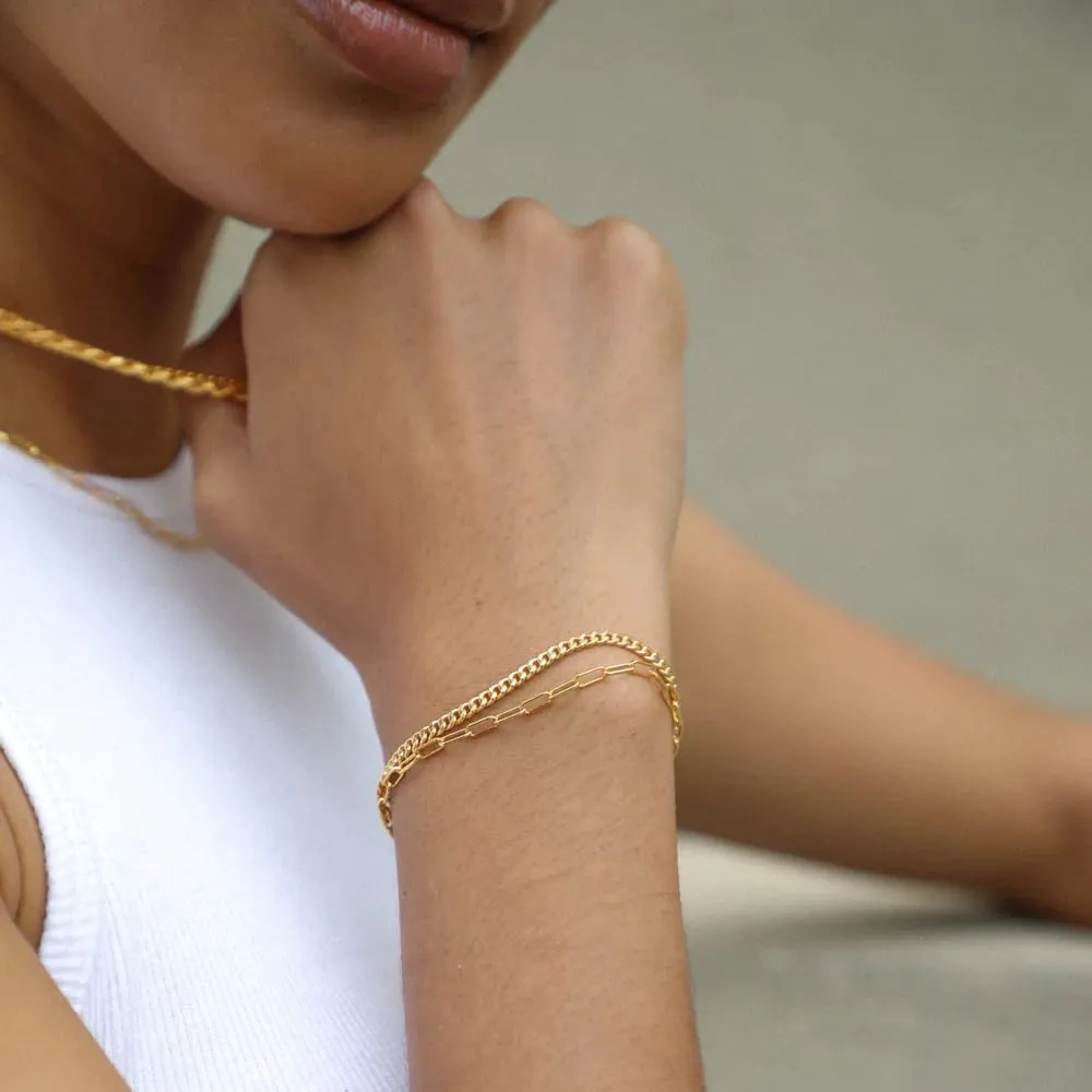 Gold Bracelets for Women Trendy,14K Real Gold Plated Dainty Stackable Paperclip Cuban Link Chain Bracelets,Cuff Bracelets Jewelry Set Adjustable 7" 2"