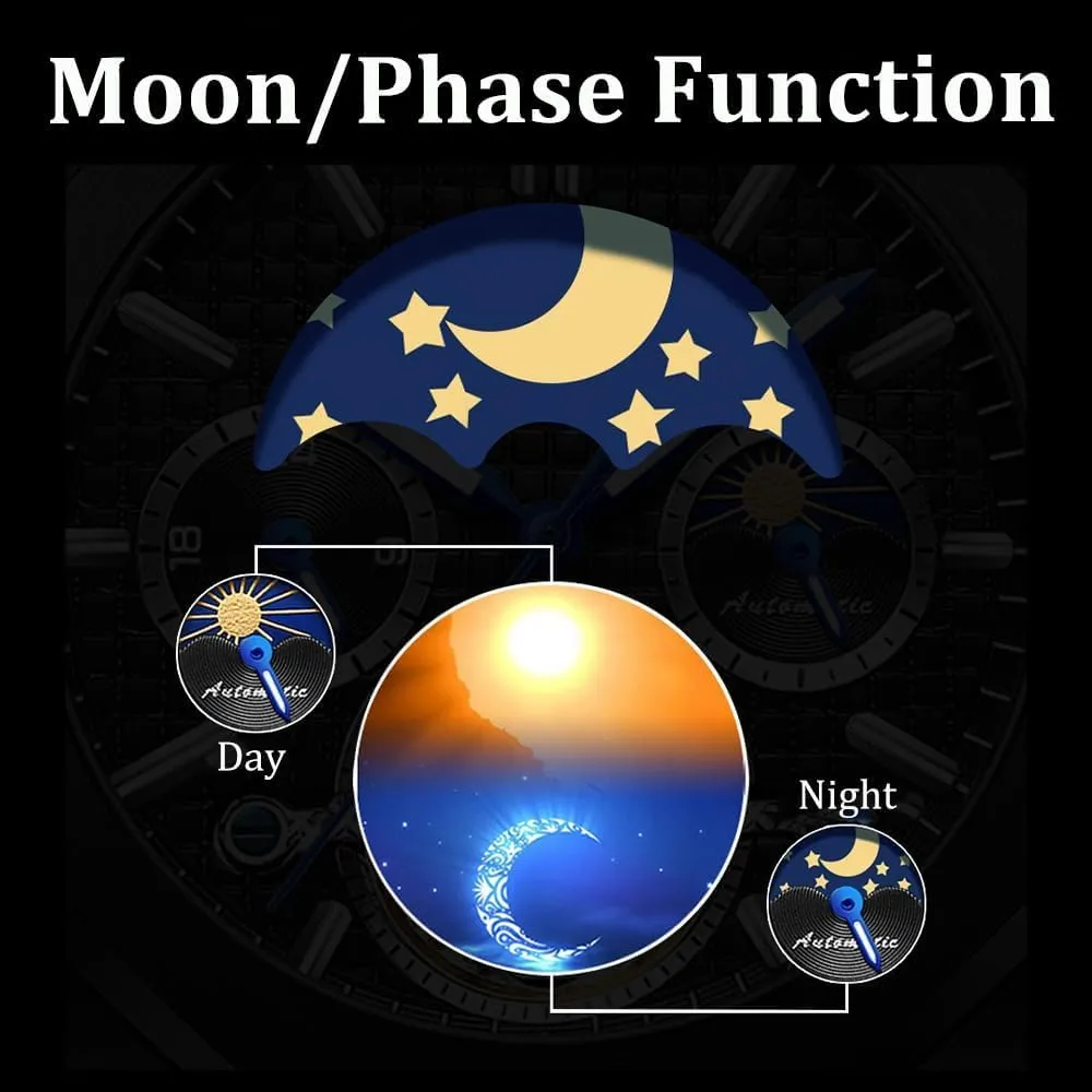 Gold Case Big Square Dial Automatic Watch Men Skeleton Mechanical Wristwatch Stainless Steel Band Male Clock