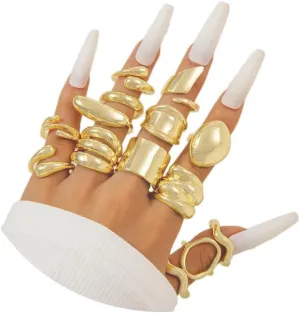 Gold Chunky Rings Set for Women Non Tarnish 14k Stackable Dome Statement Rings Vintage Dainty Open Joint Midi Finger Rings Jewelry Pack for Gifts