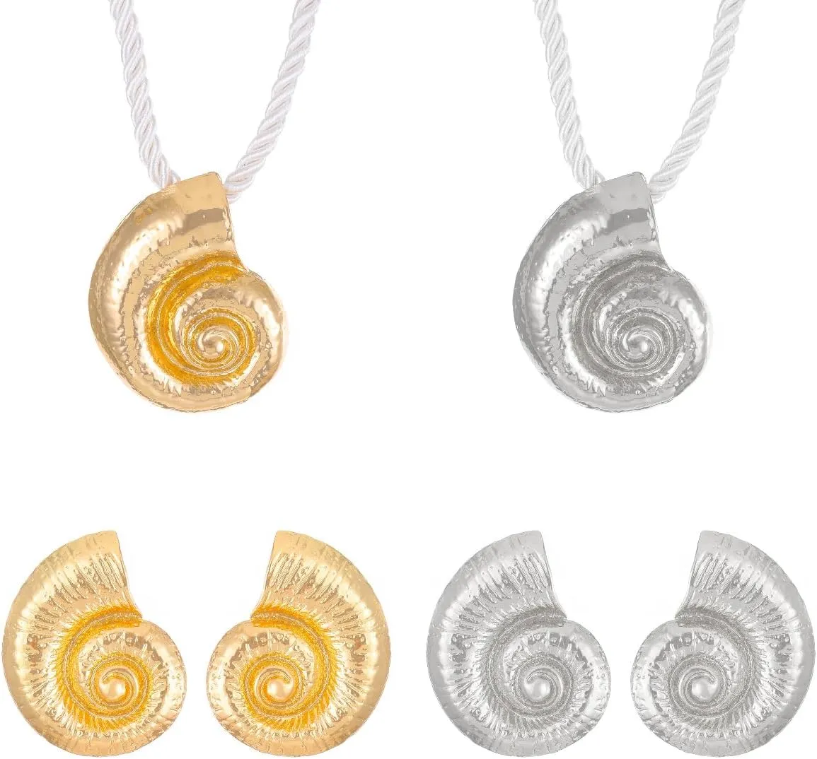 Gold Conch Shell Necklace Earrings Jewelry Set for Women Boho Conch Pendant Necklace Sea Shell Stud Earrings Ocean Beach Jewelry