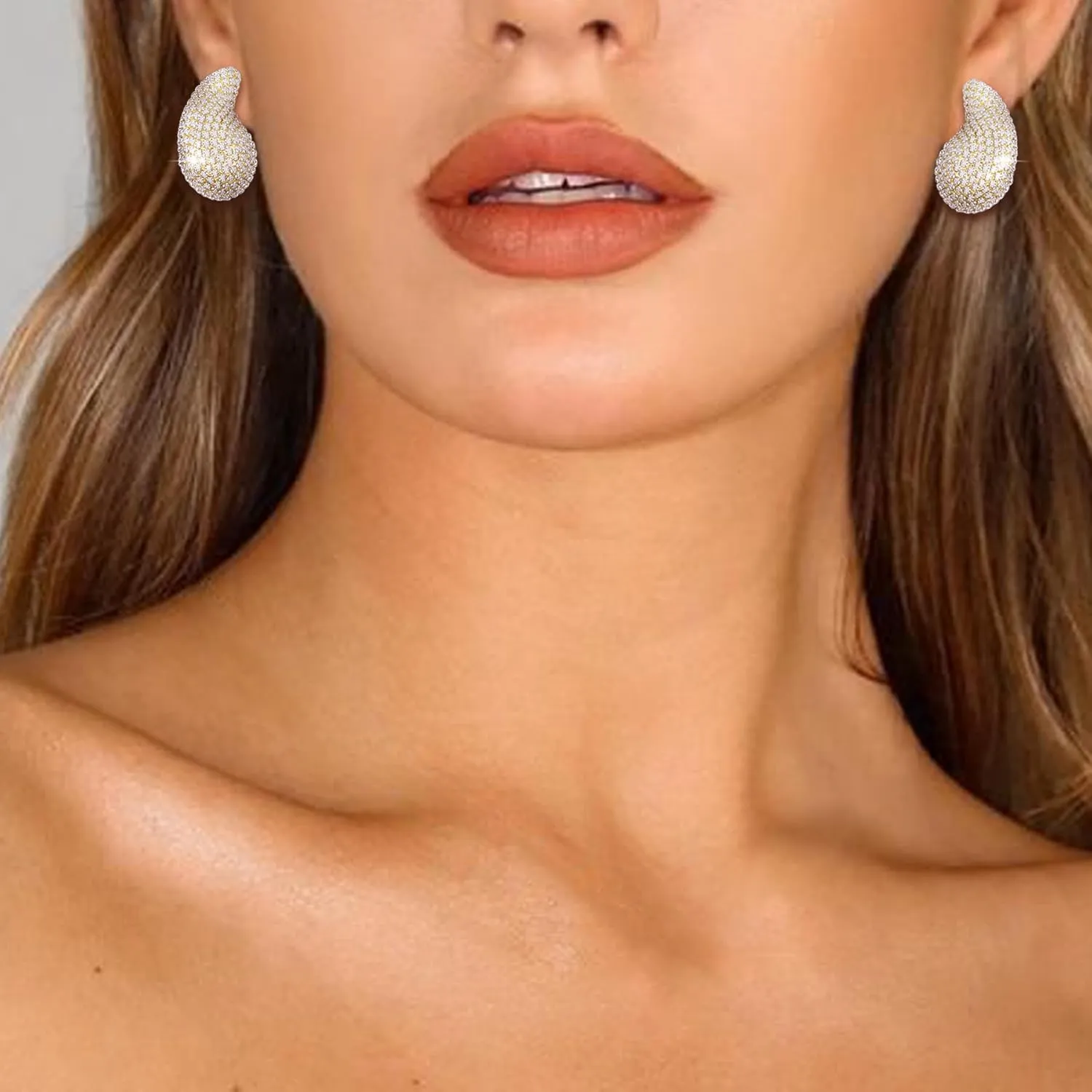 Gold Crystal Chunky Hoop Earrings for Women Sparkly Colours Rhinestone Waterdrop Teardrop Earrings Fashion Jewelry for Women