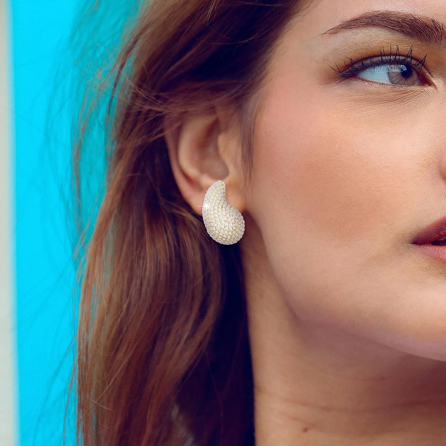 Gold Crystal Chunky Hoop Earrings for Women Sparkly Colours Rhinestone Waterdrop Teardrop Earrings Fashion Jewelry for Women