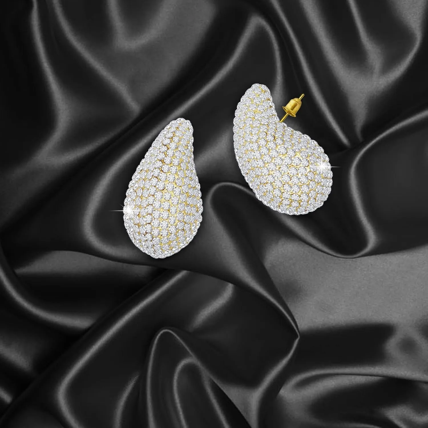 Gold Crystal Chunky Hoop Earrings for Women Sparkly Colours Rhinestone Waterdrop Teardrop Earrings Fashion Jewelry for Women