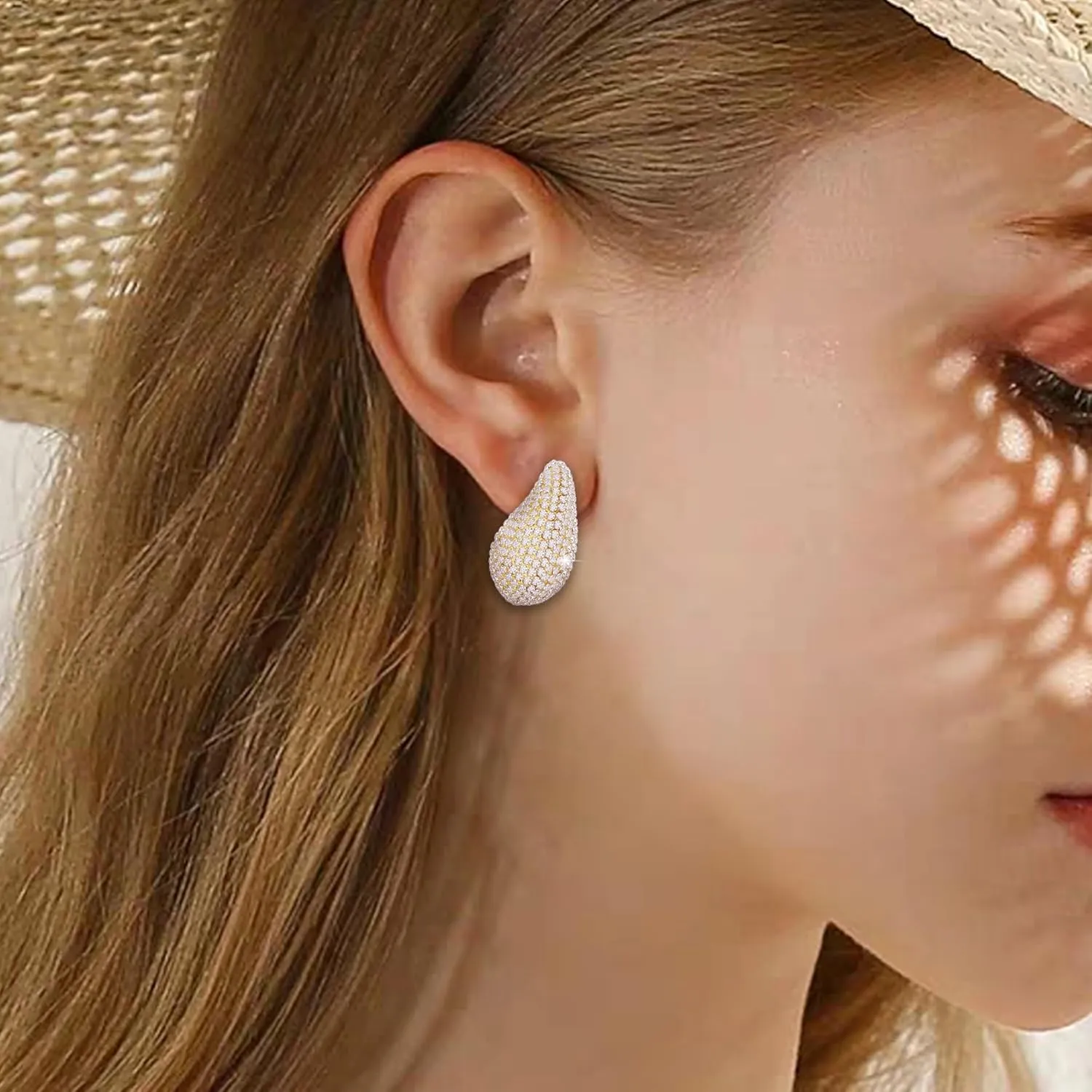 Gold Crystal Chunky Hoop Earrings for Women Sparkly Colours Rhinestone Waterdrop Teardrop Earrings Fashion Jewelry for Women