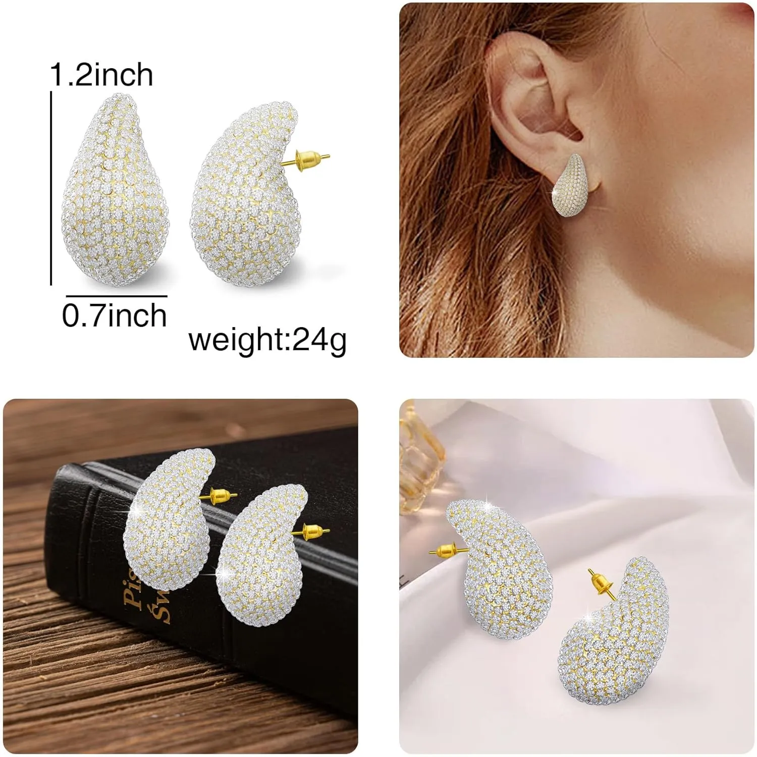 Gold Crystal Chunky Hoop Earrings for Women Sparkly Colours Rhinestone Waterdrop Teardrop Earrings Fashion Jewelry for Women